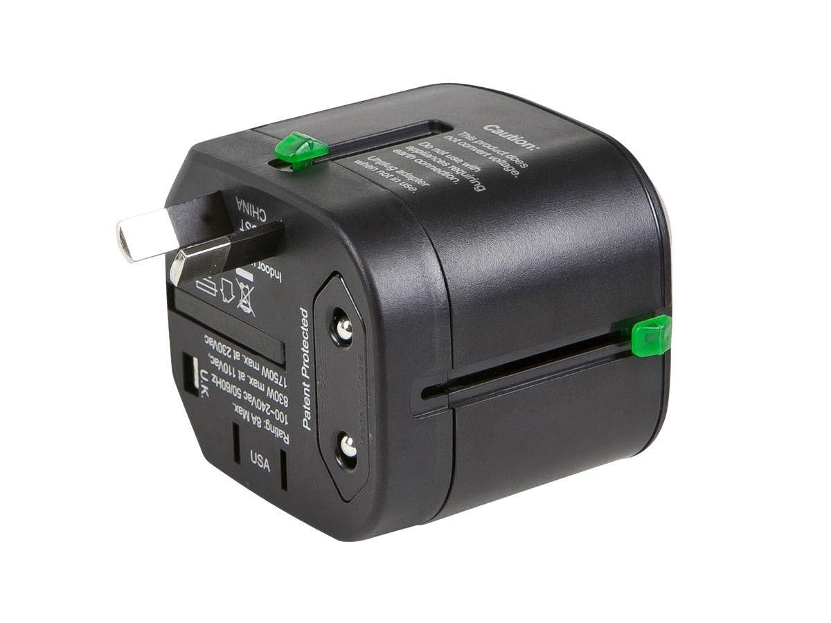 Monoprice Compact Cube Universal Travel Adapter, Supports International Power Outlets, Black