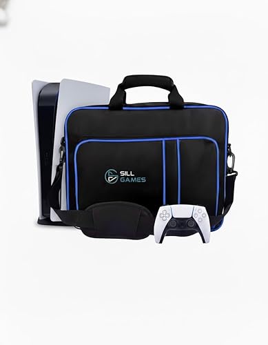Sill Games Carrying Case compatible with PS5 with Strap, Protective PlayStation 5 Travel Bag for Console, Controllers & Game Discs, Durable PS5 Case