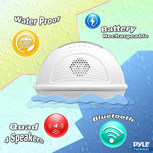 Pyle Portable Waterproof Floating Pool Speaker - Outdoor Wireless Bluetooth Compatible Rechargeable Battery Powered Shower Loud Speaker System - USB
