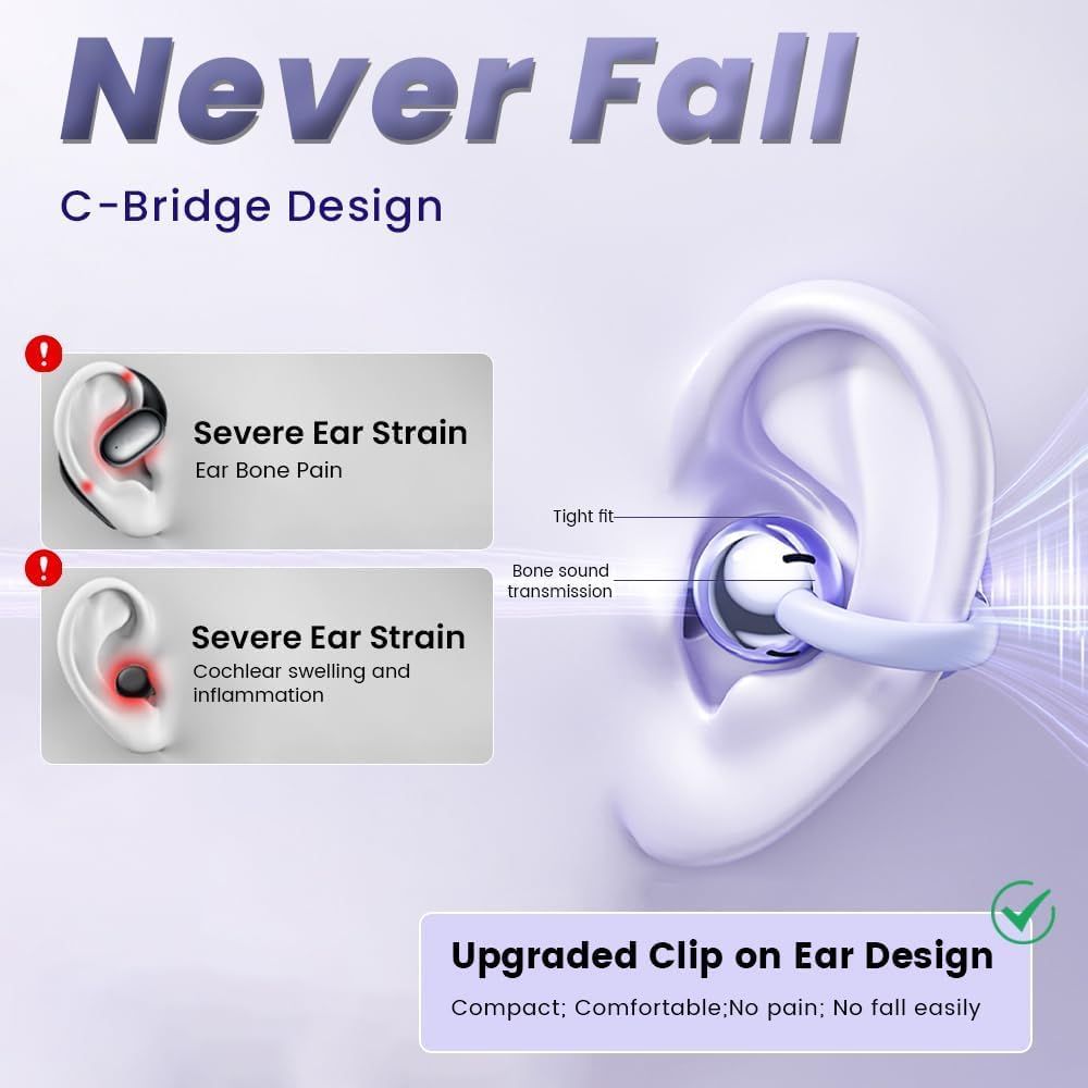 EXECCZO Ear Clip Earbuds Mini Open Ear Headphones Wireless Bluetooth Earphones for Sport Workout Driving Walking Running Compatible with iPhone…