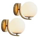 Popity home Gold Wall Sconces Set of 2, Mid Century Modern Wall Sconce with Globe Frosted Glass Shade, Art Deco Wall Mounted Light Fixture for Living