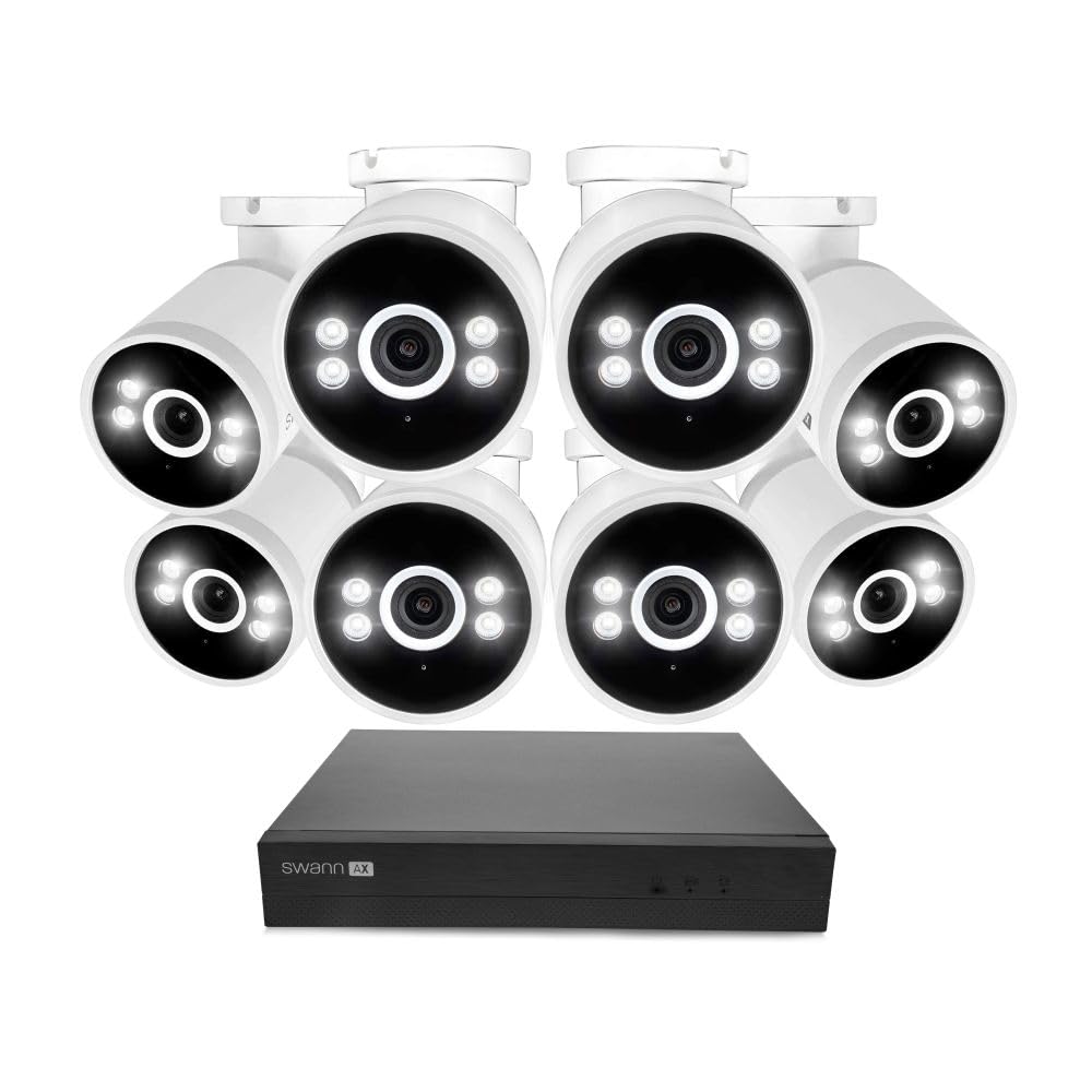 Swann AdvancedX Wired NVR 4K Security Camera System, 8 Channels, 8 PoE Cameras Outdoor, 1TB HDD Storage, Color Night Vision, Smart AI Video