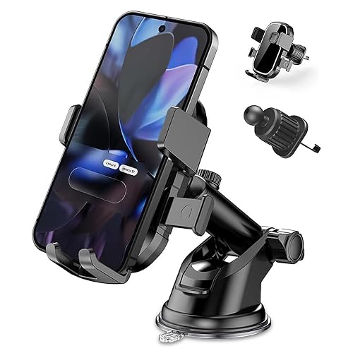 Upgraded 3-in-1 Phone Holders for Your Car, Heavy-Duty Car Phone Mount for Dashboard, Windshield & Vent, Universal Cell Phone Holder for iPhone