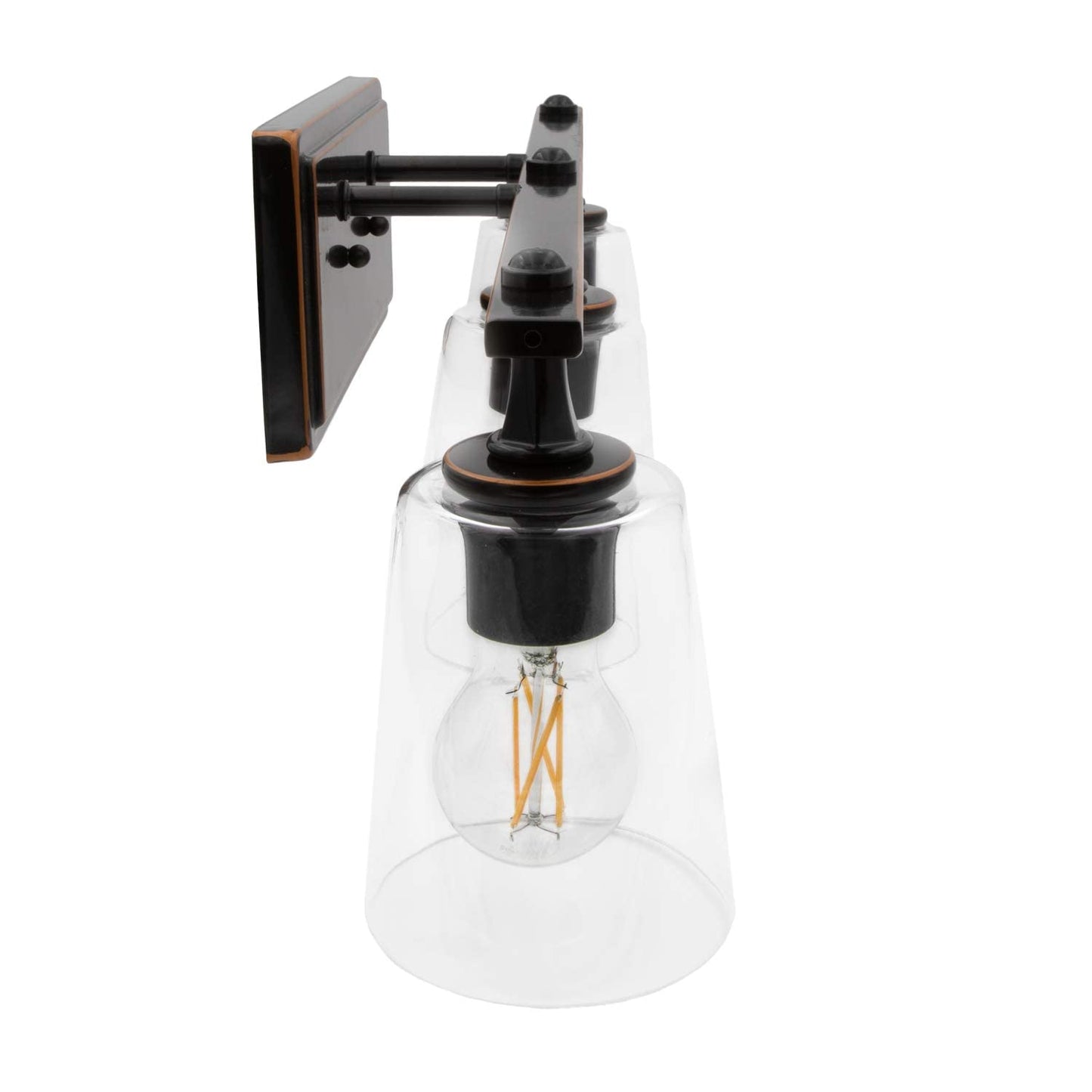 Maxxima 3-Light LED Vanity Light Fixture, Farmhouse Bathroom Vanity Wall Light, 2400 Lumens, 2700K Warm White Modern Clear Glass Wall Light, A19 Bulbs