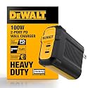 DEWALT Heavy Duty 100W USB C Charger Block(GaN), 2 Port 100 Watt Fast Compact Wall Charger for MacBook Pro, MacBook Air, Google Pixelbook, ThinkPad