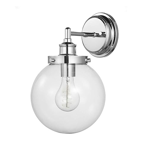 Globe Electric 51477 Milan 1-Light Wall Sconce Vanity Light, Chrome, Clear Glass Shade, Vintage Edison Incandescent Bulb Included