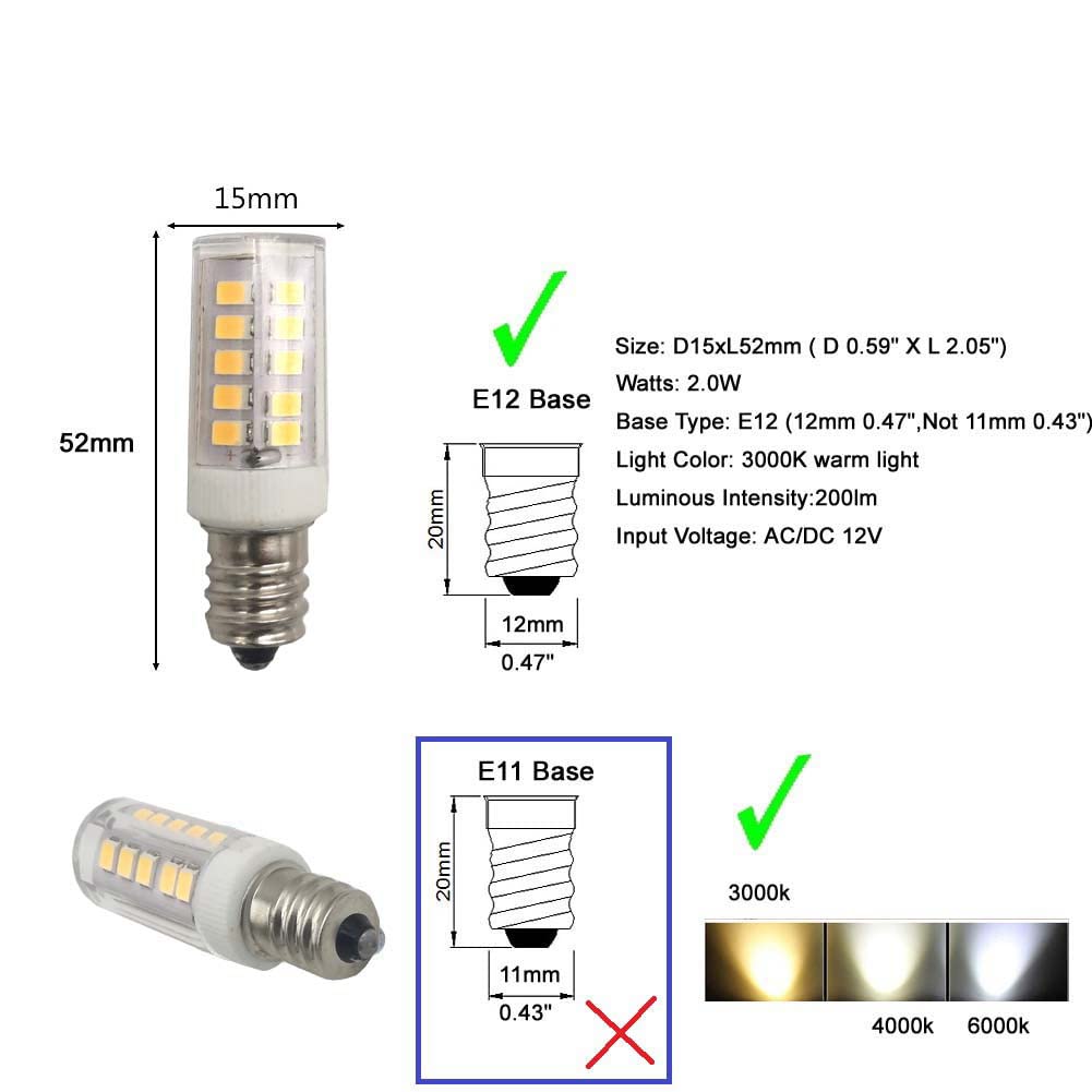 QLEE Led 2W E12 Candelabra Bulb 12V - 24v Warm White 3000k Chandelier Light Refrigerator Bulb Garage Door Light Replacement 250lm 20W Halogen Bulb Not