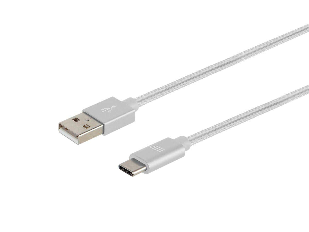 Monoprice USB 2.0 Type-C to Type-A Charge and Sync Nylon-Braid Cable - 6 Feet - White, Fast Charging, Up to 3 Amps/60 Watts - Palette Series