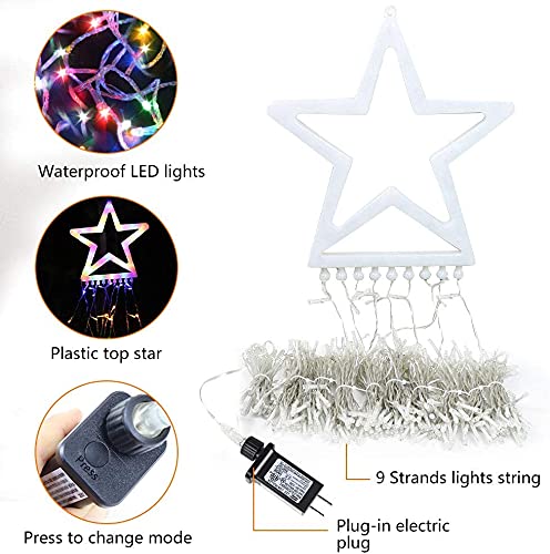 Christmas Decorations Star String Lights,320 LED Outdoor Christmas Tree Lights with 13" Topper Star,8 Modes Waterproof Hanging Fairy Twinkle Lights