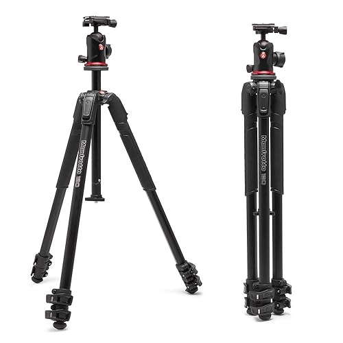 Manfrotto 190X AS, 3-Section Aluminum Camera Tripod, Photo-Kit with Ball Head, Ground Level, Arca-Swiss Plate, Quick Power Lever Lock, 22lbs Payload