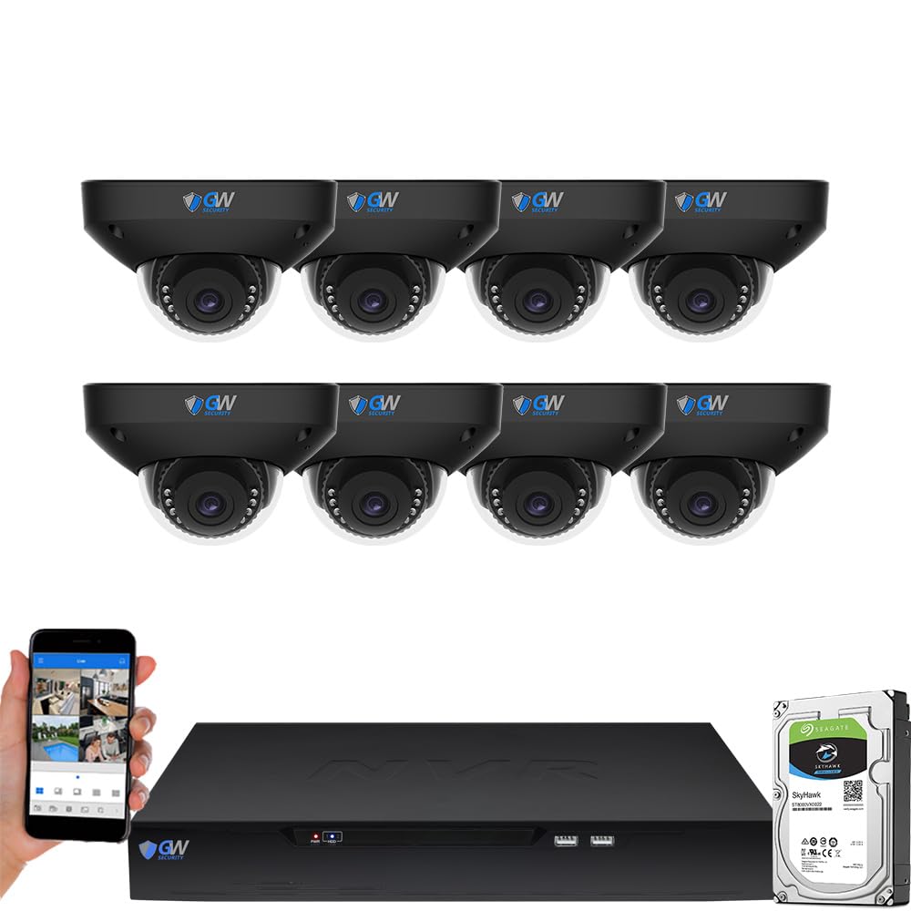 GW Security 8 Channel NVR UltraHD 4K Face Recognition NDAA & TAA Compliant Security Camera System with 8 x 8MP Waterproof 130° Wide Angle PoE Dome