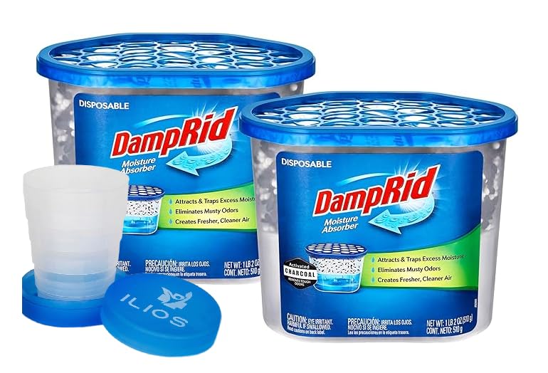 Damp Rid Bucket Charcoal Moisture Absorber, Humidity Absorber & Odor Eliminator for Home, Bathroom & Basement, 18 oz Disposable 2 Pack - Ilios