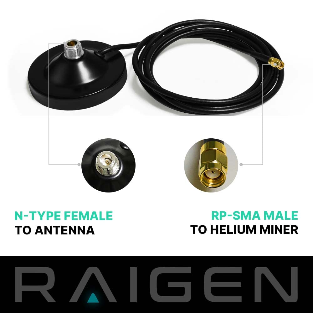 RAIGEN Magnetic Antenna Base for Helium Mining Antennas N-Type Female, 6.5ft Raigen-200 RP-SMA Male Cable, for MNTD, RAK, Bobcat, Syncrobit, Sensecap