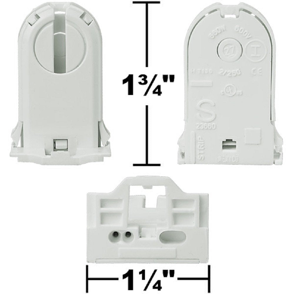 Leviton 660W Tall Profile Medium Bi-Pin Lamp Center for T-8 and T-12 Lamps Slide-On Linear Fluorescent Lampholder, 23660-SNP, White