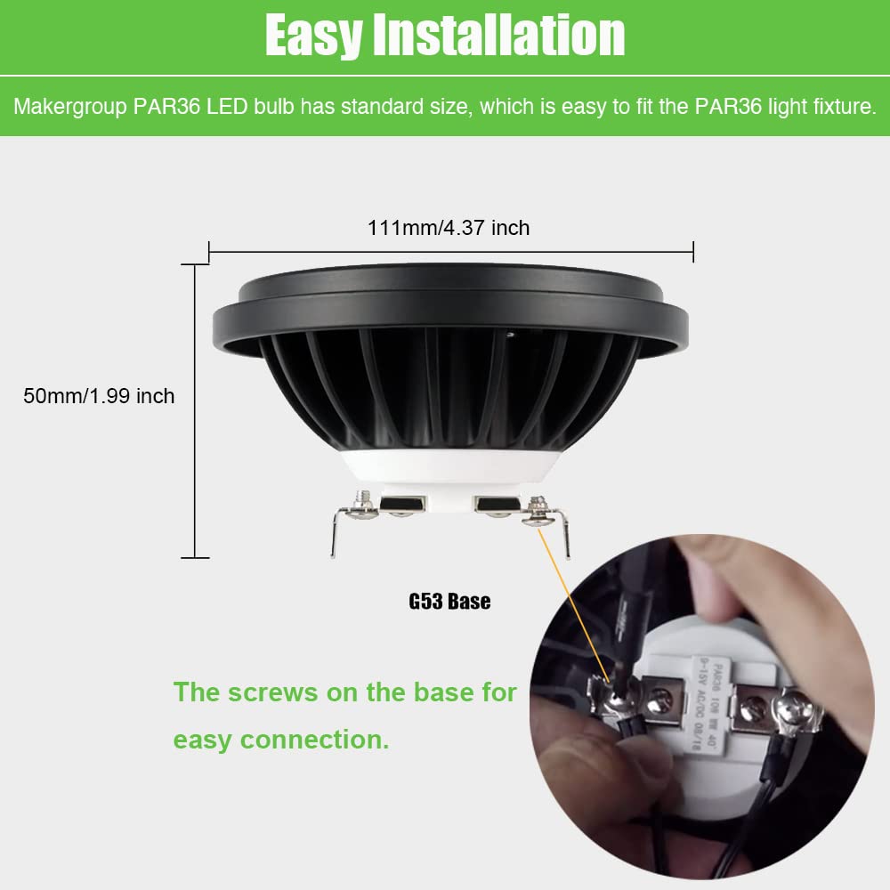 Makergroup PAR36 LED Landscape Light Bulb 10W, 12V Low Voltage Lighting, Waterproof Spotlight for Outdoor Yard Tree Light, In-Ground Well Light, Warm