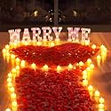LAMATY Pink Marry Me Light Up Letters Proposal Decorations, 2031 Pcs Marry Me Sign with 24 Pcs Heart Flameless Candles 2000 Pcs Rose Petals