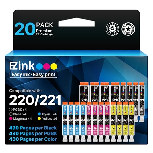 E-Z Ink Compatible Ink Cartridge Replacement for Canon PGI220 PGI-220 CLI221 CLI-221 to use with MX870 MX860 MP620 MP560 MP980 (4 Large Black, 4 Cyan