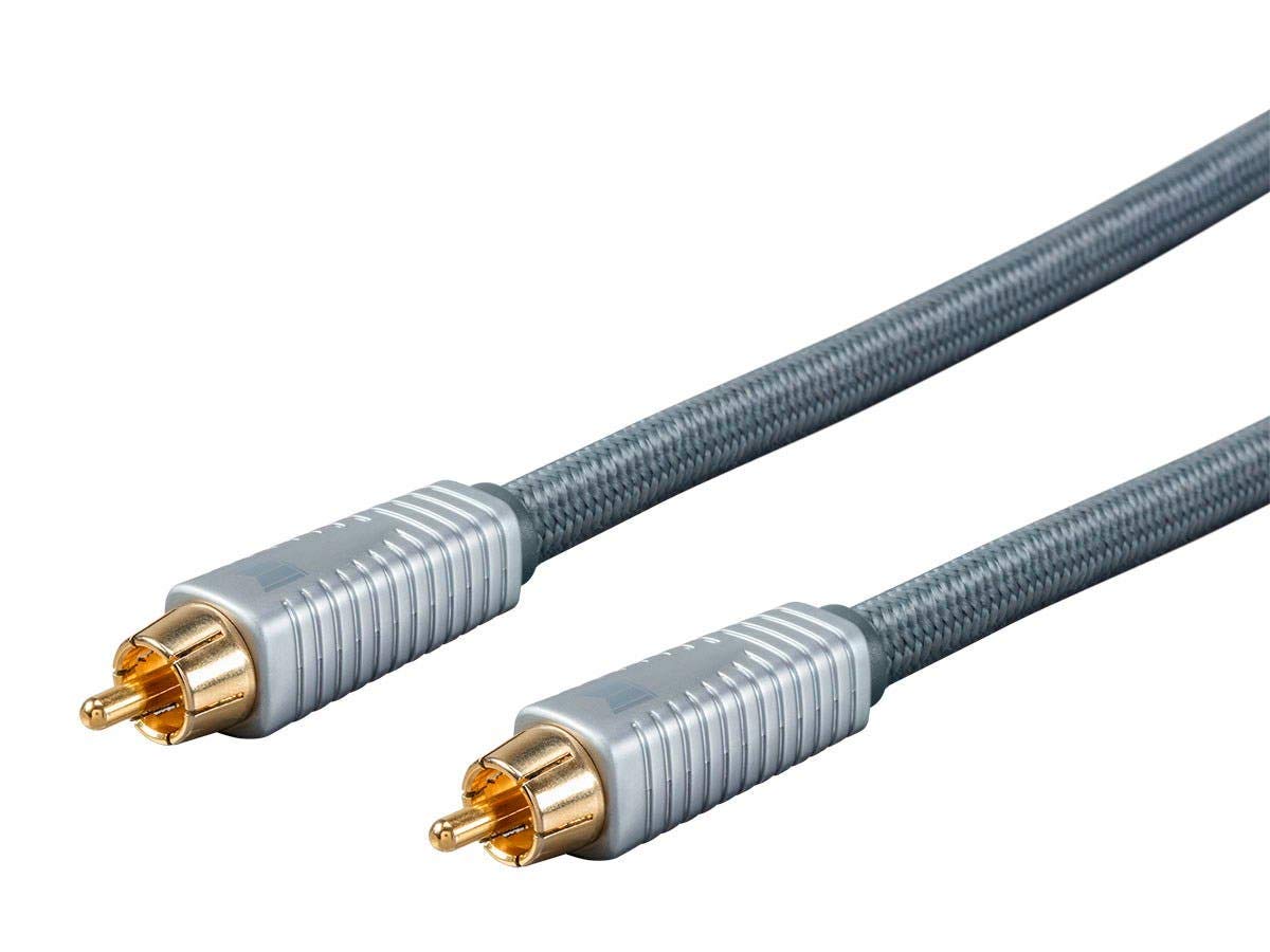 Monolith RCA Cable - 24K Gold Plated Connectors, AL foil, OFC Copper Braided Shield, 3 Feet, Silver