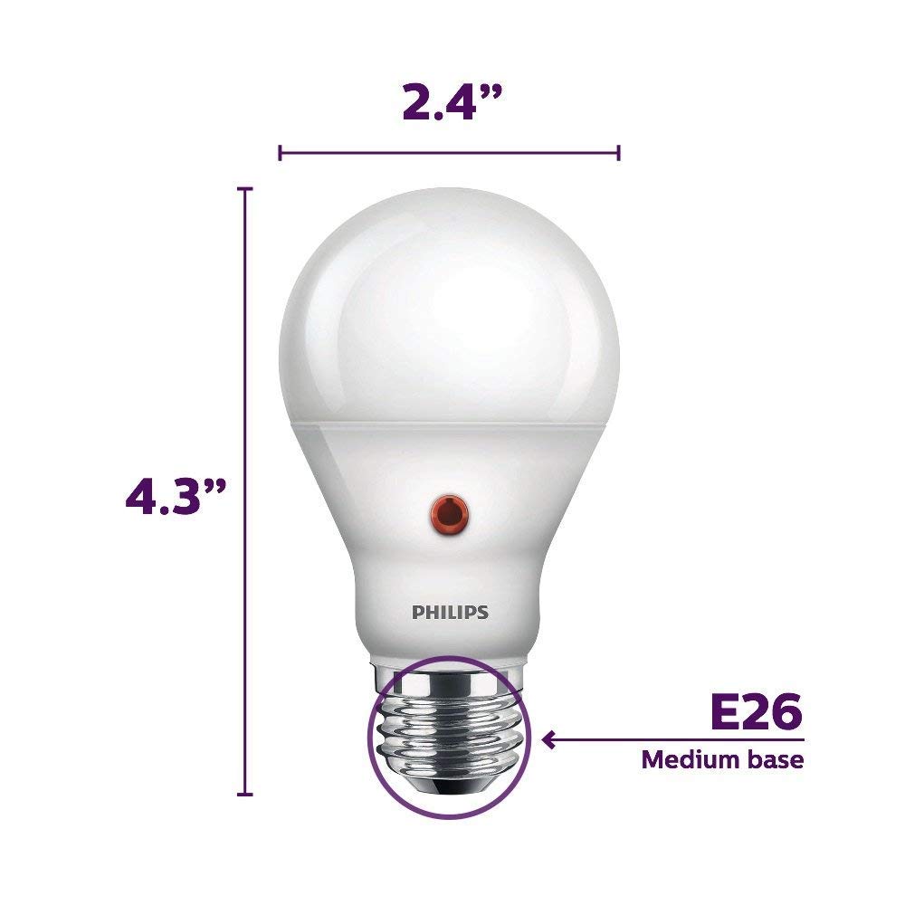 Philips LED Dusk-To-Dawn Outdoor A19 Light Bulb, Flicker-Free, 800 Lumen, Soft White Light (2700K), 8W=60W, E26 Base, 3-Pack