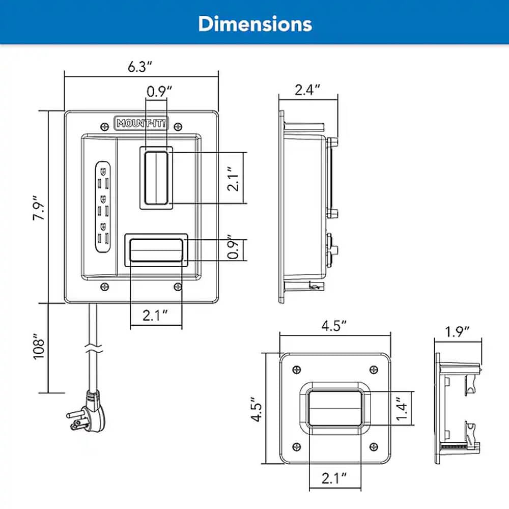 Mount-It! in-Wall TV Cable Concealer Kit with Recessed Power - Triple Outlet, 9ft Cord, and Hand Saw - Easy, Safe Cable Management for Organized TV…