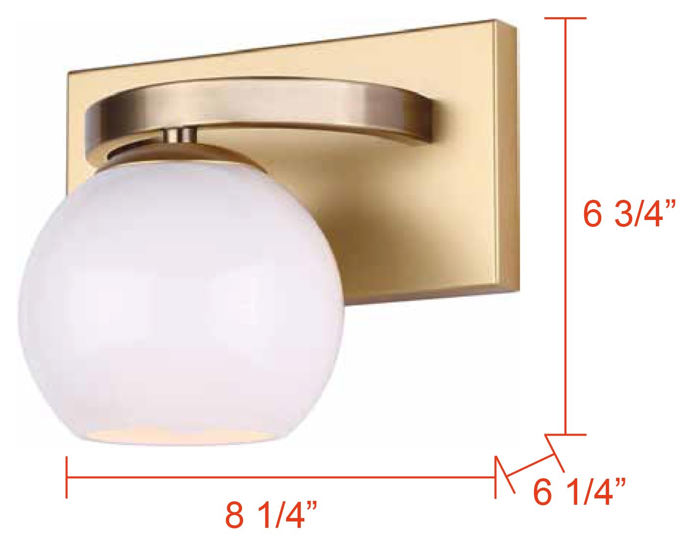 Canarm Monroe 1-Light Vanity Fixture, Mid-Century Modern Gold Finish with White Glass Shade, Damp Rated Wall Sconce for Bathroom or Powder Room