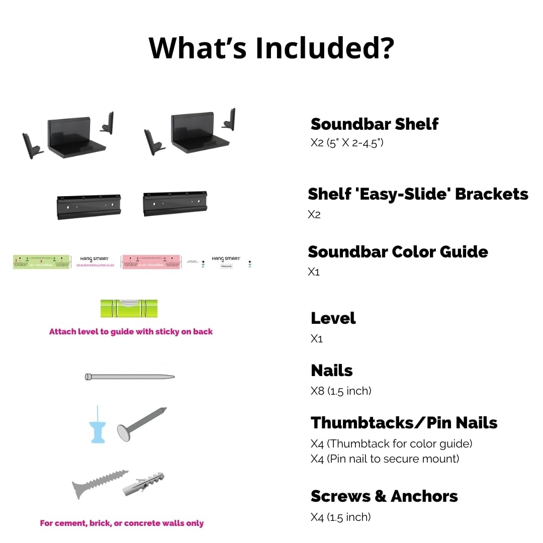 HangSmart TV Soundbar Mount NO Stud & NO Drill Easy Install, DIY Universal Sound Bar Wall Mount Bracket, Holds up to 50LBS, Adjustable fits Most