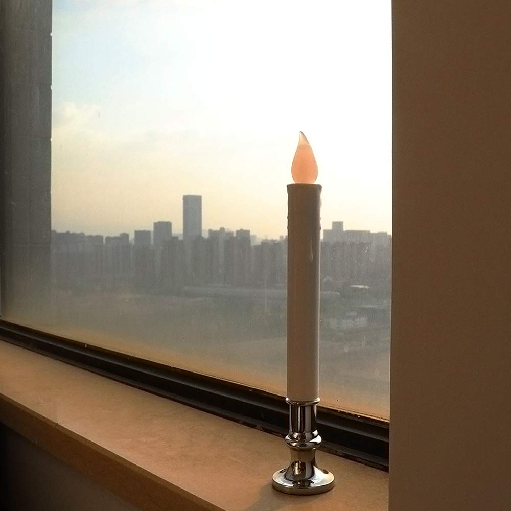 Wondise Flameless Window Candles with Remote and Timer, Battery Operated Silver Holders and Suction Cups White Candles for Christmas Home Decoration