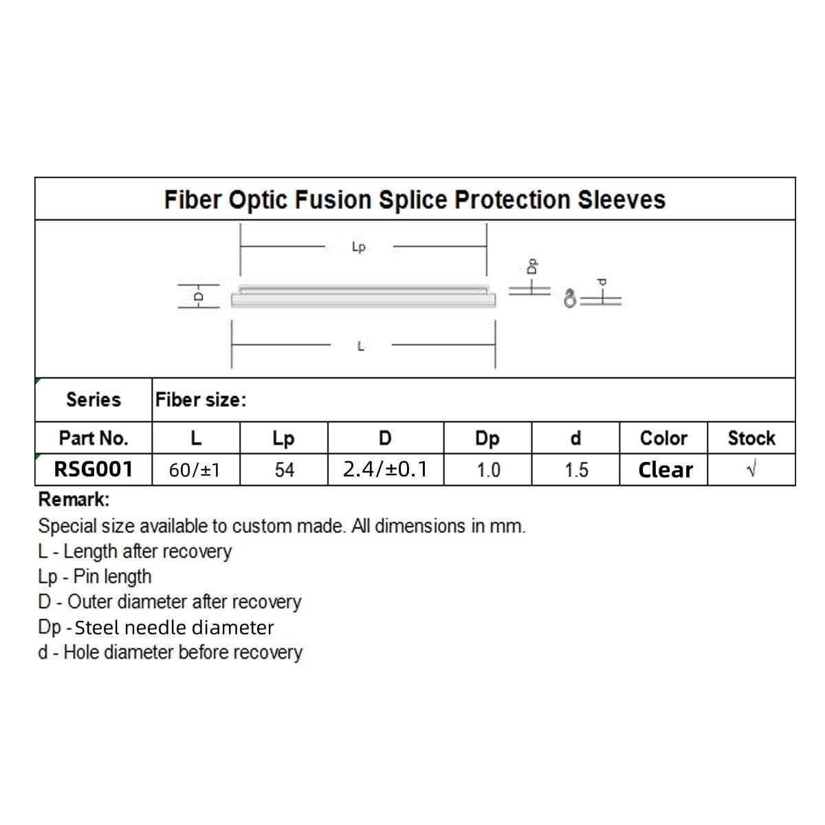 1000PCS Fiber Splice Sleeves,2.4mm Diam 60mm Length,Fusion Fiber Optic Cable Heat Shrinks Tubing,with Box,304 Stainless Steel PE Clear Hot Melt