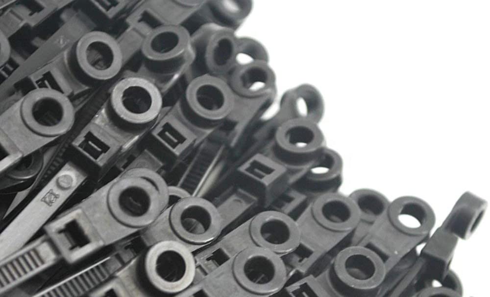 NiftyPlaza 6 Inch 50 Lbs Mounting Hole Cable Ties - 100 Pack - Nail Screw Wire Hole Zip Tie (100 Black Cable Ties)