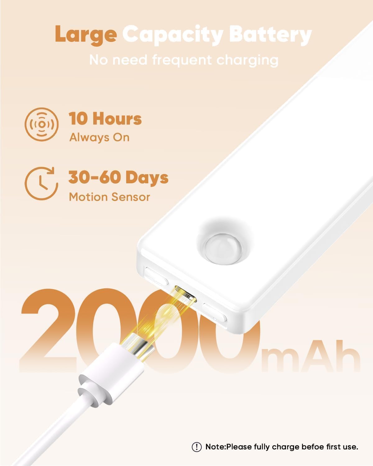 Under Cabinet Lighting, 3 Color Temperatures Motion Sensor Light Indoor 2 Pack, USB Rechargeable Battery Operated Closet Lights, Wireless Dimmable LED