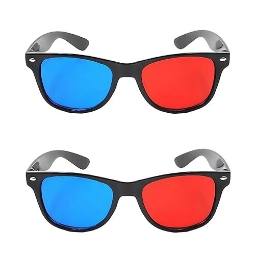 2Pcs Red and Blue 3D Glasses Universal TV Movie Dimensional Video Frame 3D Glasses DVD Game Glass 3D Style Glasses for 3D Movies Games, 3D Viewing