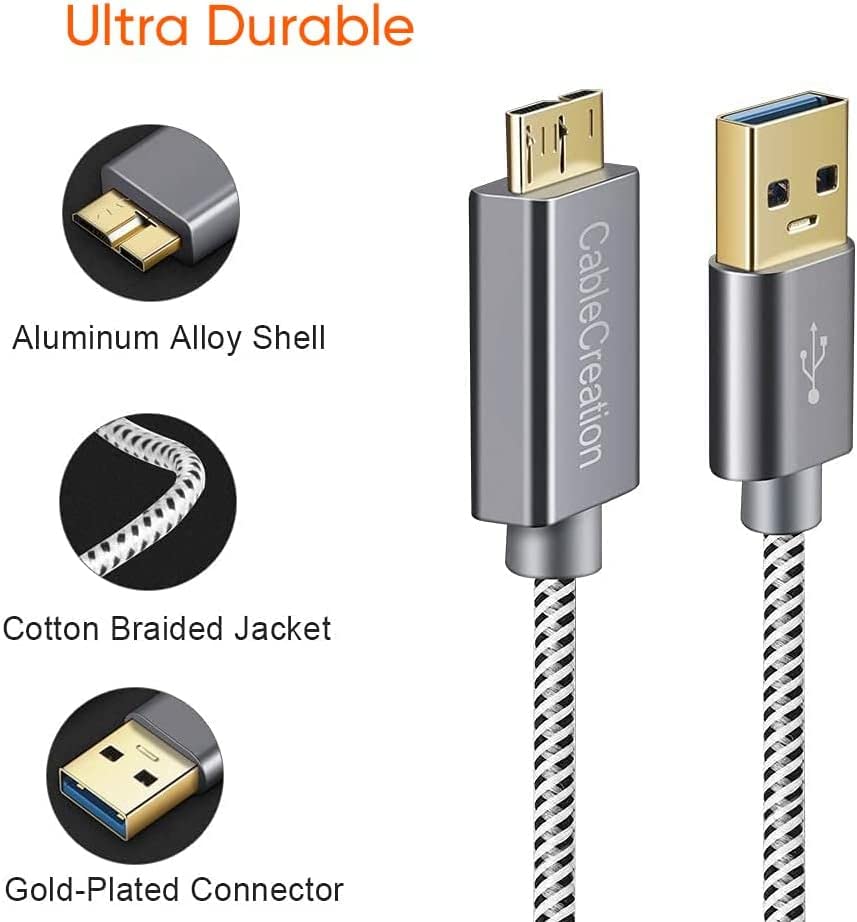 CableCreation Short USB3.0 Hard Drive Cable 1FT, USB 3.0 A to Micro B Cable 5Gbps Data, USB 3.0 External Works for WD Toshiba, Seagate Hard Drive