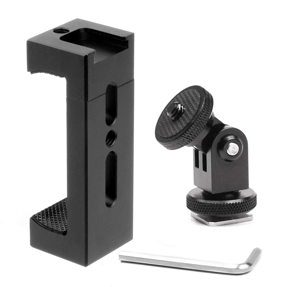 BGNing Aluminum Mobile Phone Holder Photographic SLR Camera Gmibal Tripod Smartphone Clip Cold Shoe Mount Selfie Stick 1/4" Hole Clamp (with Cold
