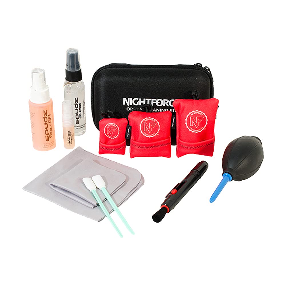 NightForce 12-Piece Professional Optical Cleaning Kit with Fob Cleaning Cloths, Cleaning and Anti-Fog Sprays, Lens Swabs, Dust Blower and Lens Brush