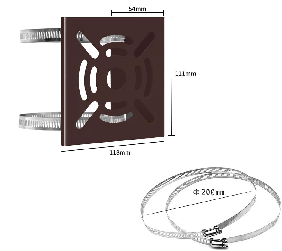 Universal Vertical Pole Mount Adapter with 2 Loops Brown Stainless Steel Wall Mounting Bracket for CCTV Security Camera Ptz Dome Indoor Outdoor AP