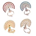4 Pack Fashion Cell Phone Grip Rings Metal Gold Sparkly Rhinestone Decals and Stickers, Womens Colorful Crystal Peacock Finger Ring Rotatable
