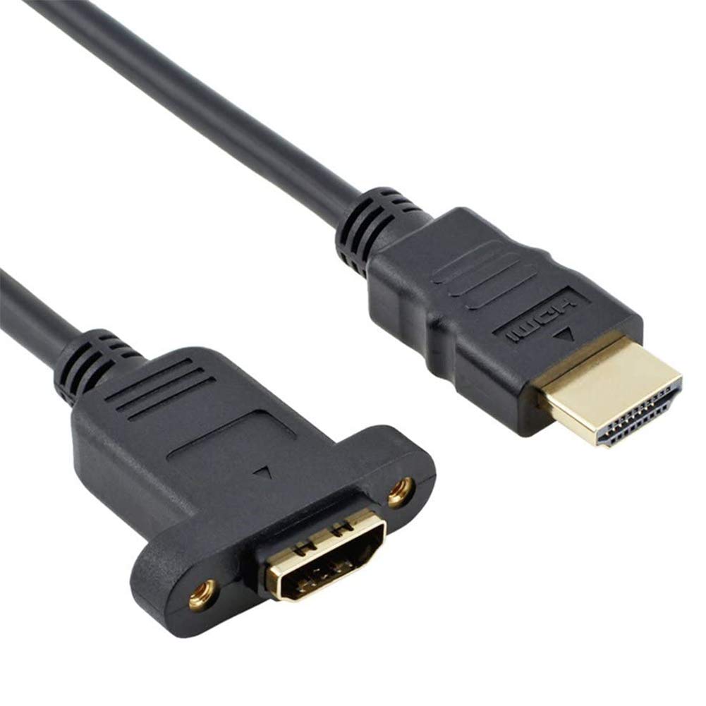 Bluwee HDMI Extension Cable High Speed HDMI Male to Female Extension Wire Cord HDMI Extender w/Screw Nut for Panel Mount - Gold Plated Plugs, Black