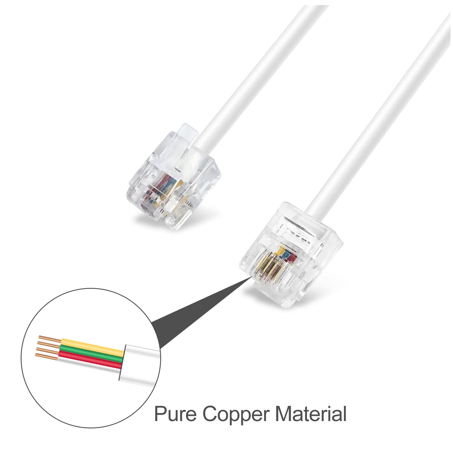 OLIREXD RJ11 Landline System Accessories Include 25FT Extension Phone Cord with 30 Adhesive Cable Clips and 2 6P4C Straight Female to Female Inline