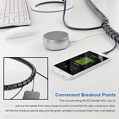 10FT Cable Management Sleeve EZ Cord Bundler 1" Diameter w/Zip Clip Zipper Wire Wrap Cord Organizer Cable Tube Hider Flexible & Expandable Home