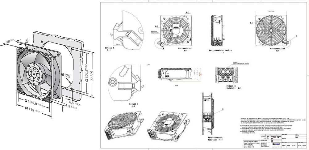120mm 115V AC Axial Flow Fan DV4600-492 for Rittal Cabinet Cooling, 120 * 120 * 38mm, 18/19W, 240/220mA, Server Rack Cooling Fan