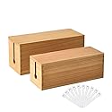 KIRIGEN Cable Management Box Wooden Cord Organizer Hide Power Strip Desk Wires Protector for Home Office TV Computer (DXH2T-NA)
