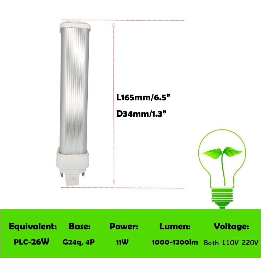 E-Simpo 11W LED GX24Q 4-pin Base Light Bulb Replace PL-C 26W CFL GX24/G24Q Horizontal LED PL Retrofit Lamp Frosted 180D Side Light Warm White 3500K