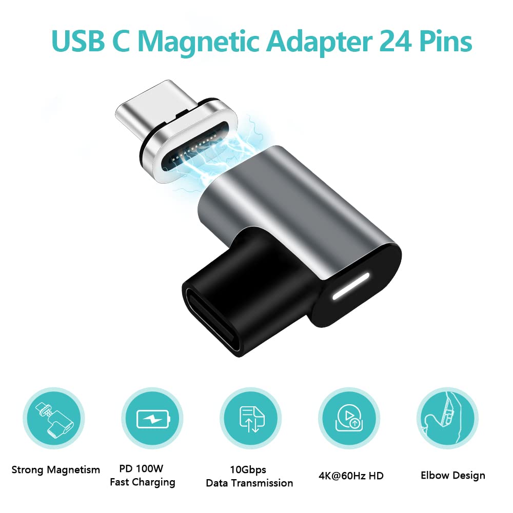 AUCON USB C to USB Adapter Magnetic Connector + USB C Magnetic Adapter Right Angle PD 100W Data Transfer Compatible with MacBook Pro/Air/ Type C…