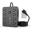 JouleLoom Power Strip Surge Protector with 8 Outlets, 4 USB and 2 USB C Ports, 5 Ft Extension Cord, Flat Plug, Wall Mount, Overload Protection Desk
