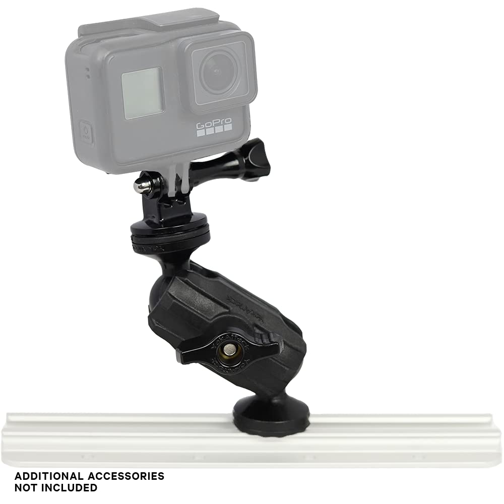 YakAttack Articulating Camera Mount | 5.5" Tall with ScrewBall Base | Compatible with GoPro & 1/4-20 | Low-Profile Adjustable Track Mount for Kayaks |