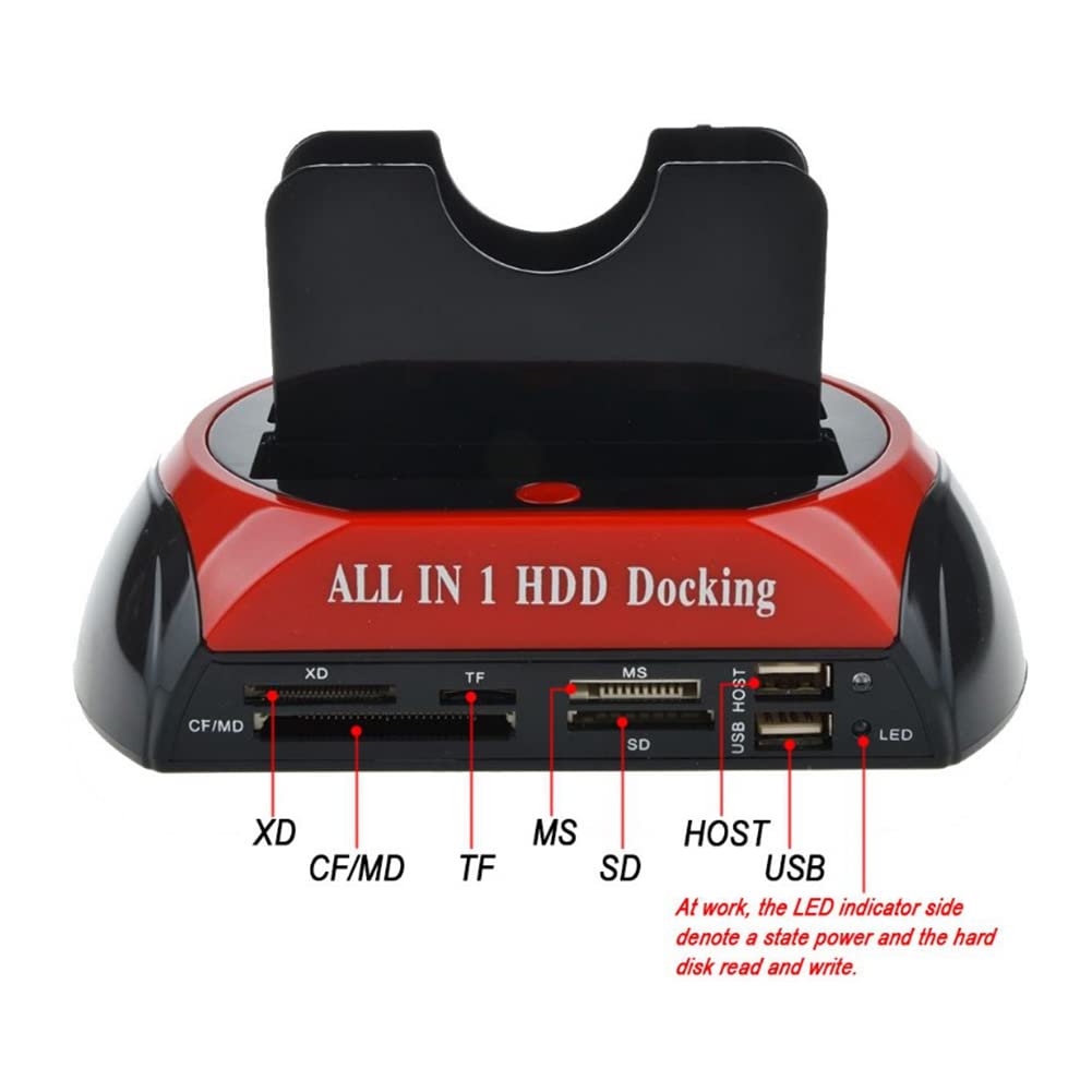 SATA IDE Docking Station, SATA IDE Slots External Enclosure, USB 2.0 Hub Hard Disk Drive Dock, with Card Reader, for IDE SATA I II SSD