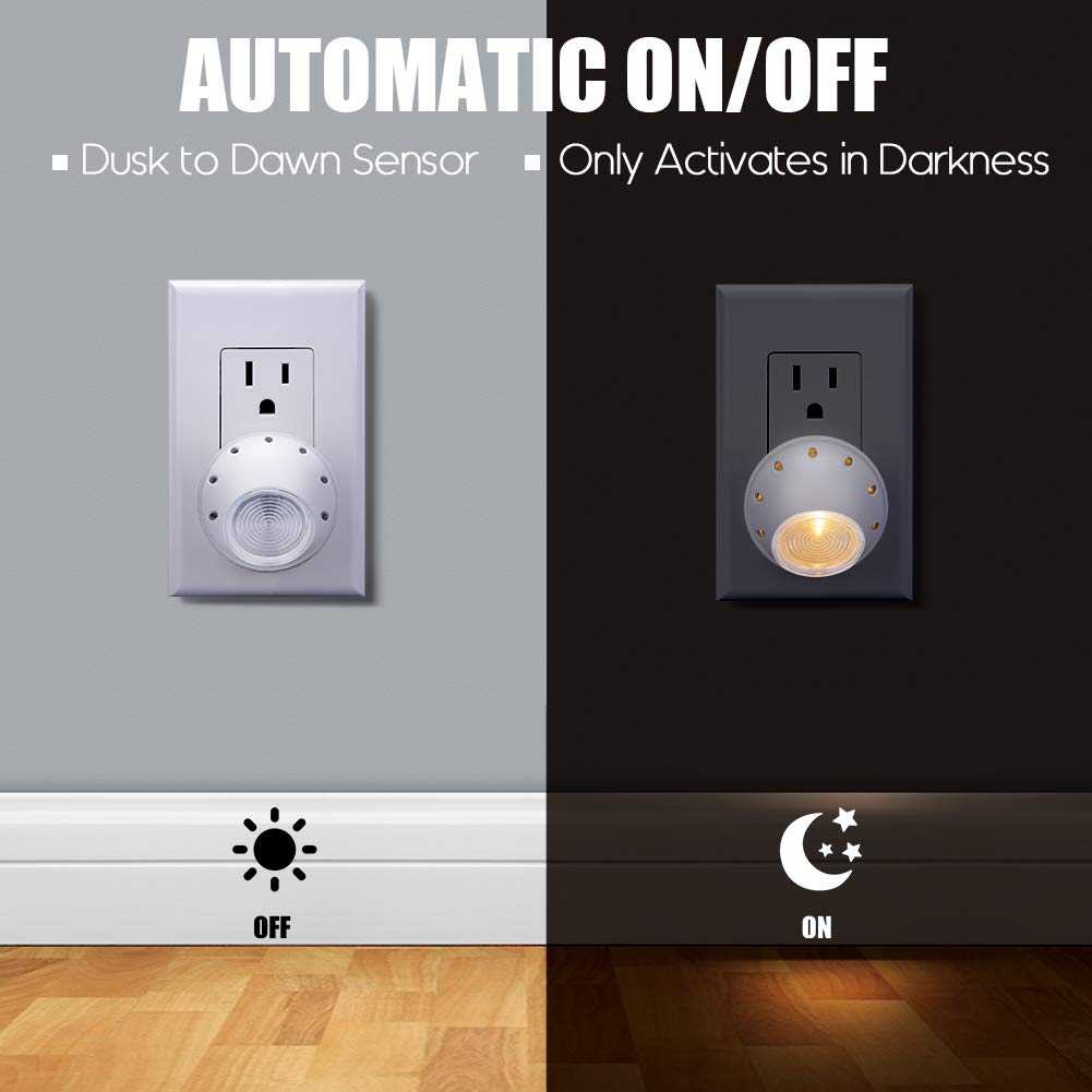 Emotionlite Plug-in Night Lights, Warm White LED Nightlight, 360° Rotation, Dusk to Dawn Sensor, Kids, Adult, Bedroom, Hallway, Bathroom,Kitchen