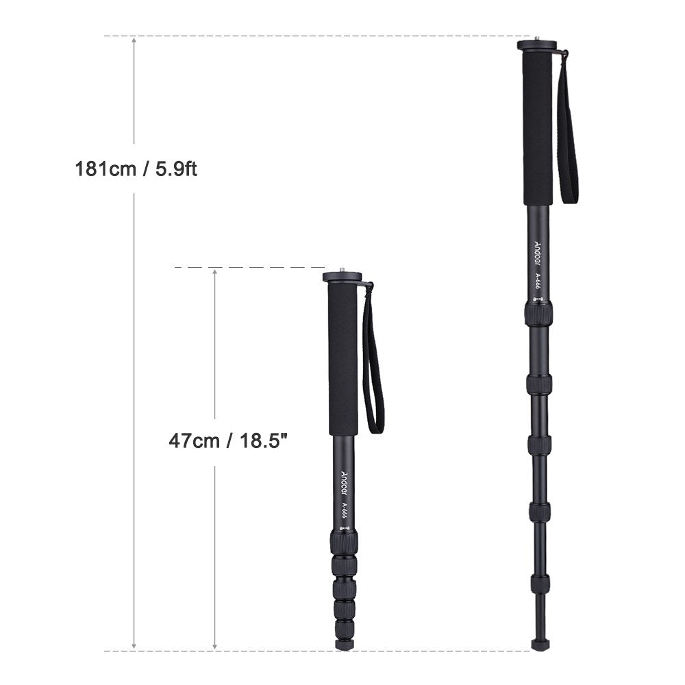 Andoer A-666 181cm/5.9ft Telescoping Aluminum Camera Monopod Unipod Stick 6-Section Max. Load 10kg/22Lbs with Carry Bag for Nikon Canon Sony A7 Pentax