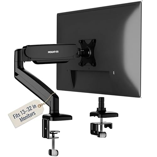 Mount-It! Single Monitor Arm Desk Mount, Gas Spring Monitor Mount, Fits 13-32" Screens up to 17.6 lbs, VESA 75x75 & 100x100, Full Motion Tilt Swivel