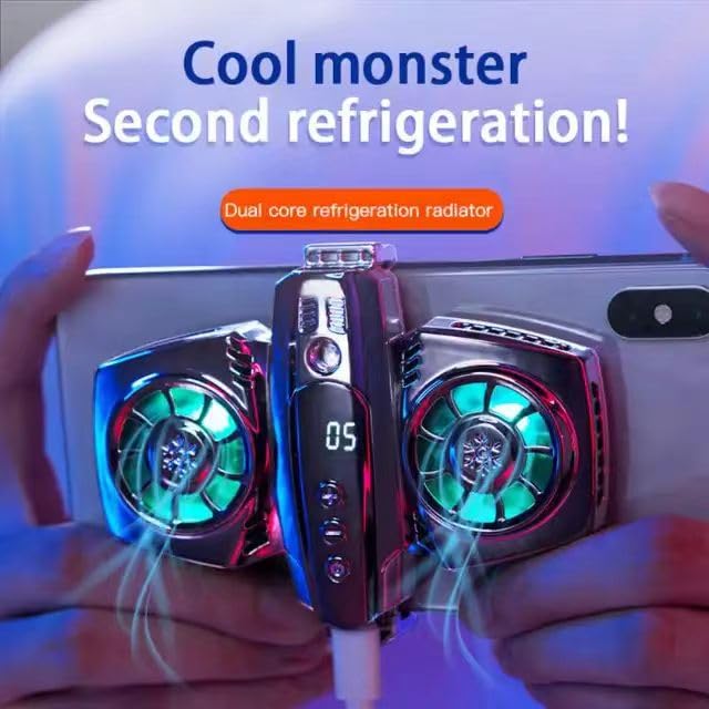 Phone Cooler for Tiktok Live Streaming, Mobile Gaming.Fast Cooling Cell Phone Refrigerator with Customized RGB Lighting, LED Temperature Display?Dual